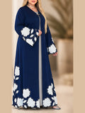 Abaya Ouverte Brodée – Bleu marine
