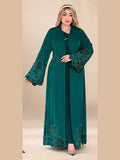 Abaya Ouverte Brodée – Vert foncé