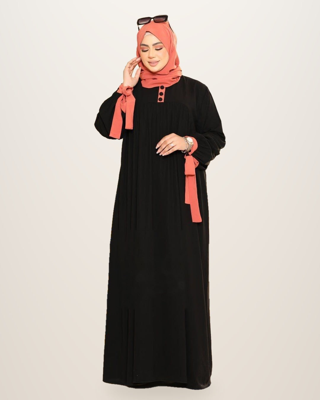 Ensemble abaya noire et khimar orange