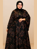 Abaya Fleurie à Ceinture – Marron
